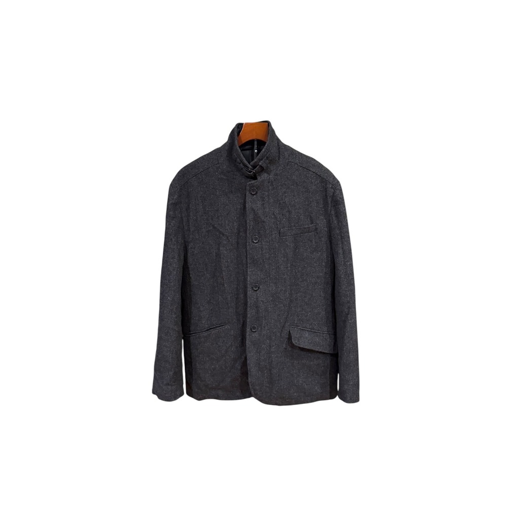 Claiborne Men Wool Blend Herringbone Jacket Gray Mandarin Collar Academia Mod M